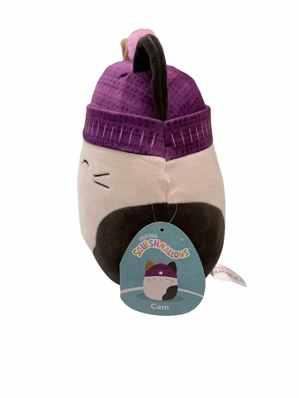 Squishmallows Cam Calico Cat 7.5” Purple Beanie Pink Pom NWT